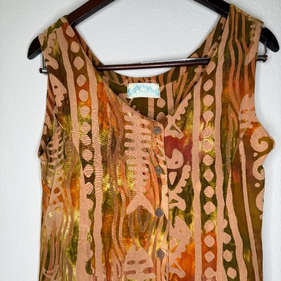 PRICE FIRM Vintage Y2K 00s Eyes of the World Tie Dye Fish Beach Boho Dress S/M - Picture 3 of 8